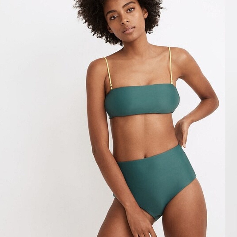 Madewell Second Wave Reversible Bikini Bandeau Top Retro High Waist Bottom‎ Sz M